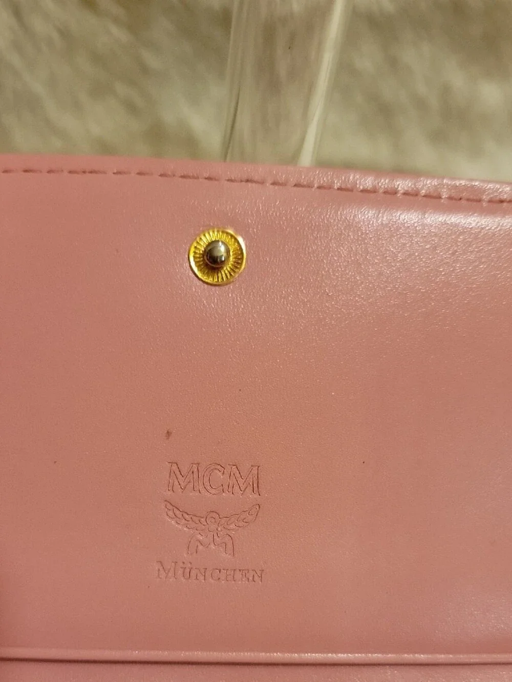 MCM Cream Wallet with Pink, Red and Yellow Stripe Accents